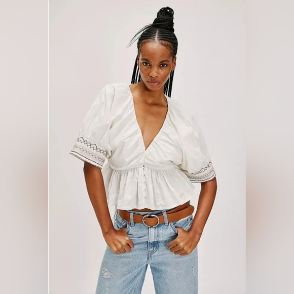 Free People Where We Meet Smocked Blouse Top - Picture 1 of 5